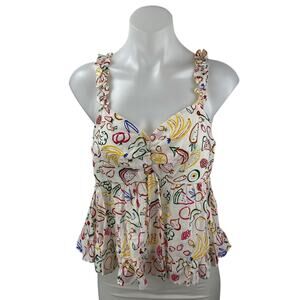 Aqua Multicolor Floral Ruffle Sleeveless Sweetheart Babydoll Tank Top Size M
